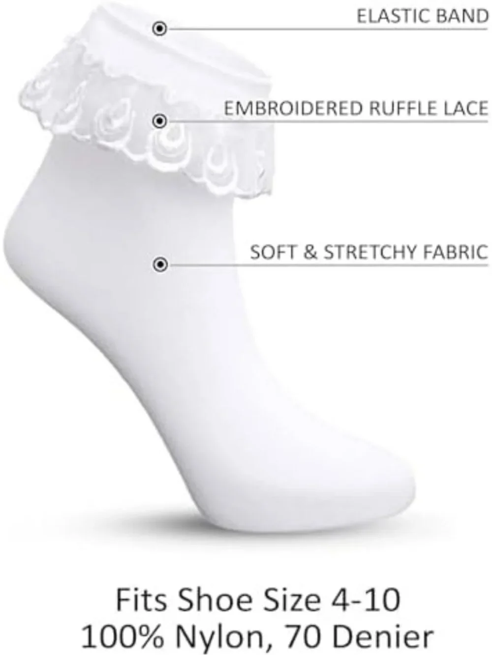 Frilly Lace Ruffle Ankle Socks for Women - Cute Nylon Fashion Footwear